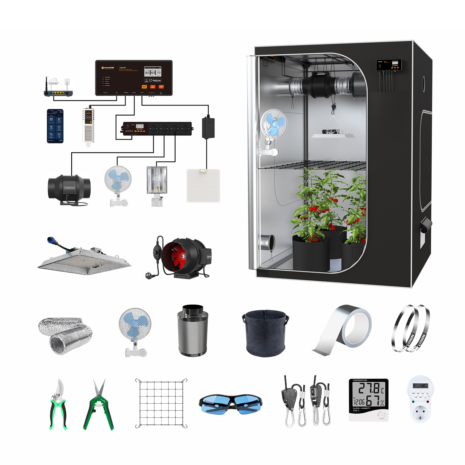 Grow Tent Complete Kit - 2024 Best Selling Smart Control 90x90x180cm