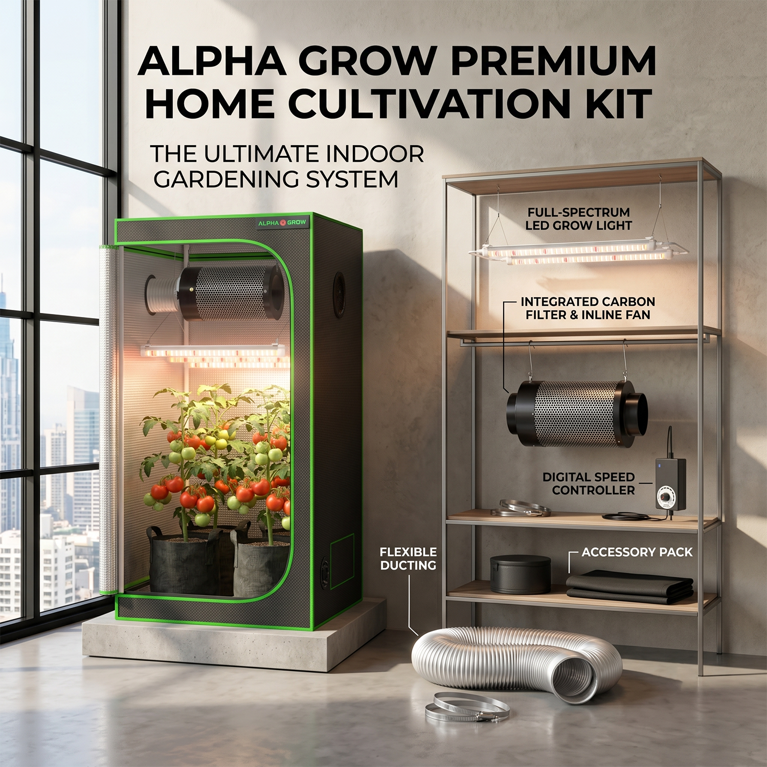 Grow Tent Complete Kit - Alpha Grow 2000D 24x24x48 Complete Grow
